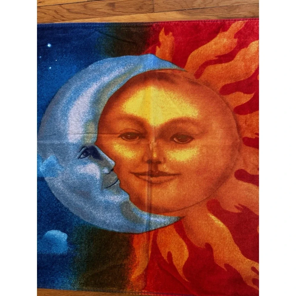 Vintage Copa Sun Moon Celestial Face Cotton Towel Beach‎ Y2K 2000 Psychedelic